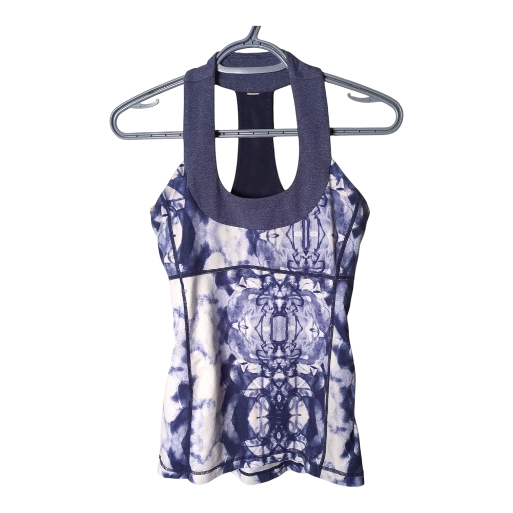 Lululemon Scoop Neck Tank Sz 6 Ink Blot White‎ Deep Indigo Heathered Deep Indigo